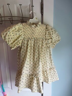 Janie and Jack Yellow Floral Smocked Puff Sleeve Dress